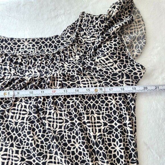 Vtg Y2K Flutter Sleeve Blouse Large Pima Cotton Modal Black White Lattice Print - Picture 13 of 14